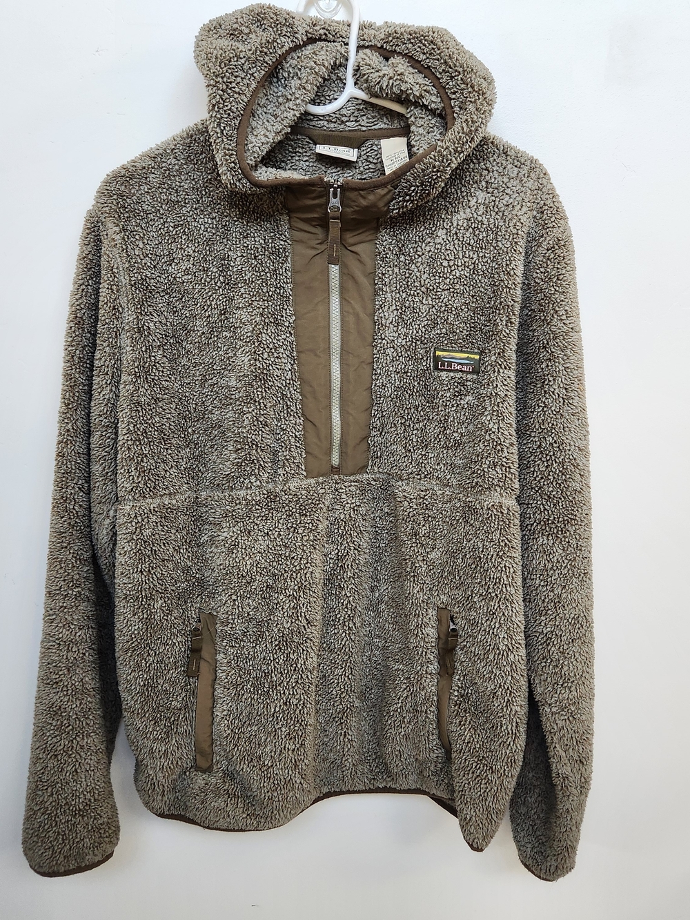 L.L. Bean Men’s Hooded Sherpa Half-Zip Pullover in Taupe/Brown